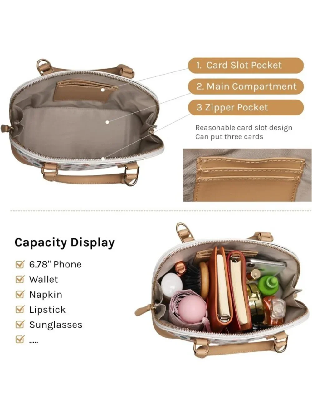 Vegan Leather Satchel Purse for Women, Classic Dome Handbag with Detachable